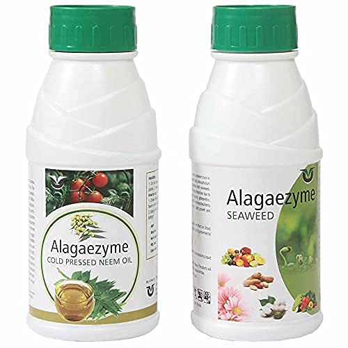 Alagaezyme Pure Organic Neem Oil and Seaweed Extract Combo Pack of 2 for Plant Water Soluble Cold Pressed (250ml)