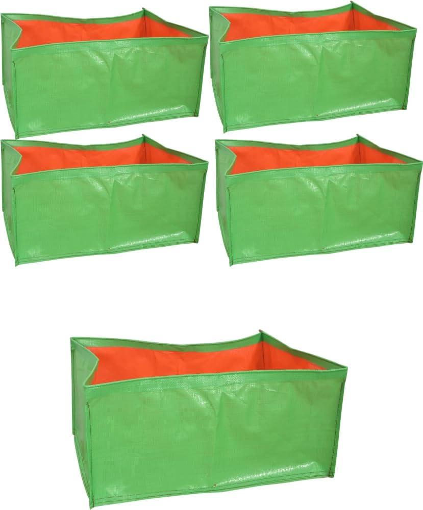 HDPE Terrace Gardening Rectangular Vegetable Grow Bag 250gsm - 24x12x12 Inches (Green) - Pack of 5