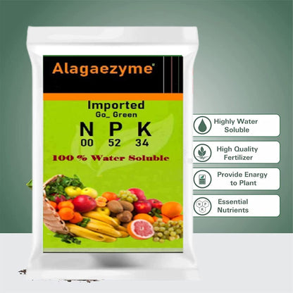 Fast 100% Water Soluble Fertilizer for Plants and Garden (Alagaezyme N.P.K. 00:52:34) (400 grm)