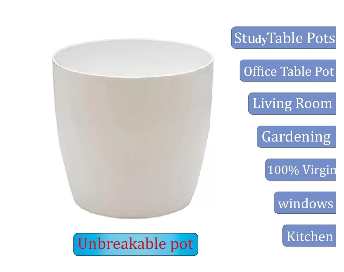 Round Premium Grade Plastic Pot 4 INCH Size for Indoor Plants/Office USE/Desktop Pot. (White) Plant Container Set of 10