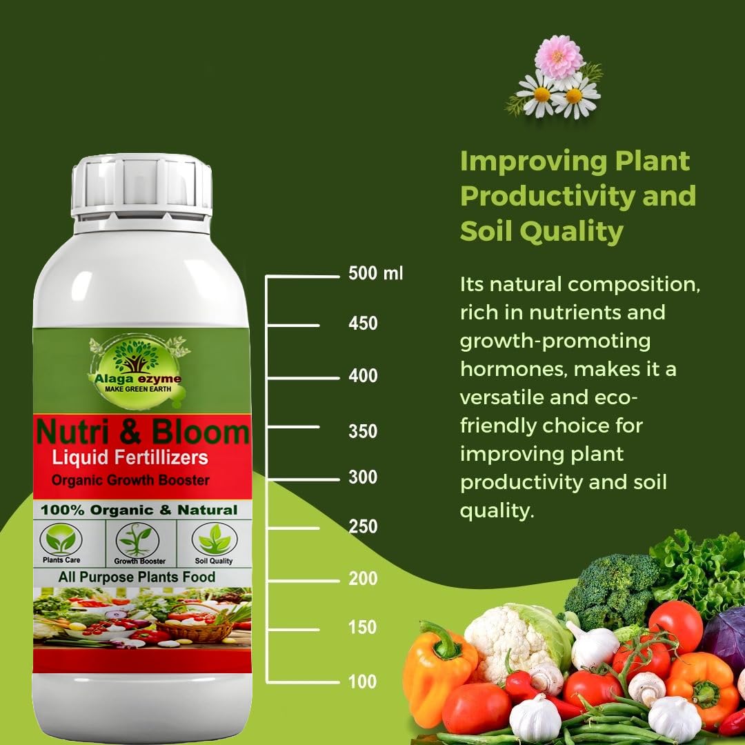 Alagaezyme Nutri Bloom– Plant Growth Booster for Potted Indoor and Outdoor Plants, Balanced Macro & Micro Nutrients Organic Plant Food, Liquid Fertilizer For Potted Indoor & Outdoor plants (1000 ml)