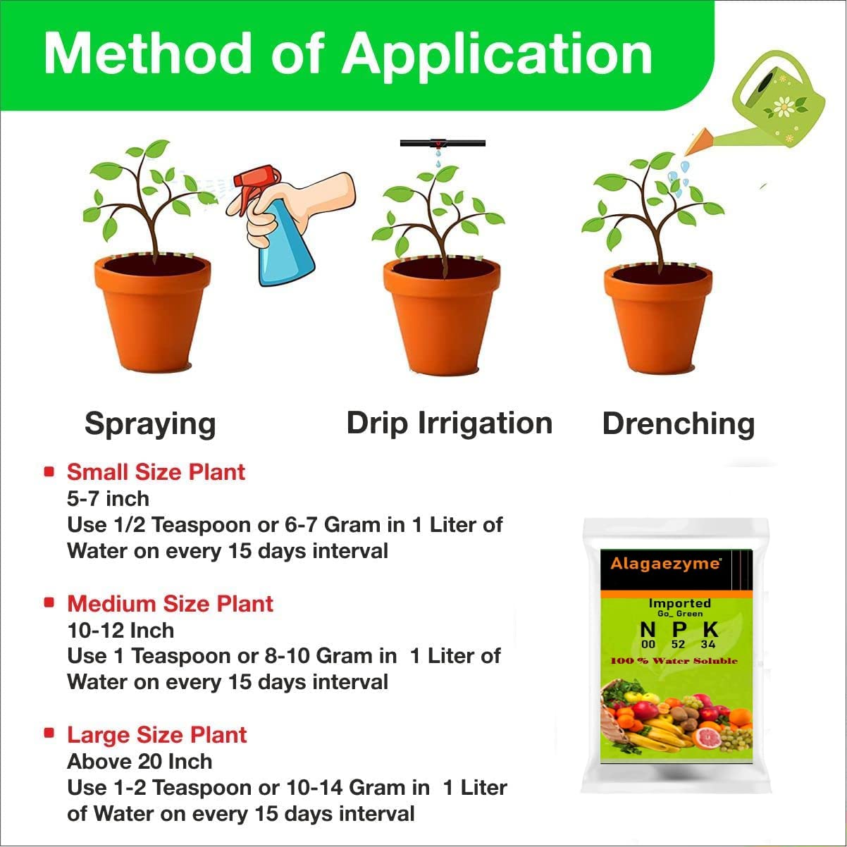 Fast 100% Water Soluble Fertilizer for Plants and Garden (Alagaezyme N.P.K. 00:52:34) (400 grm)