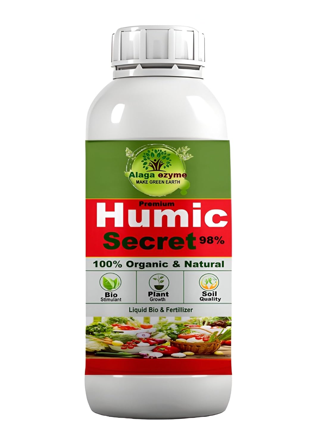 Alagaezyme Boost Plant Growth with Pure 98% Humic Acid - Organic Nutrient for Gardens Organic Liquid Fertilizer for Plants, Soil Conditioner & Root Growth Promoter - 100% Water Soluble (500 ml)