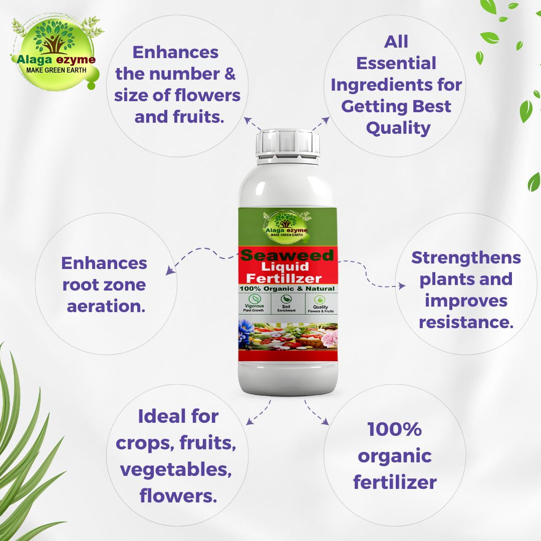 Alagaezyme"Revitalize Your Garden with Seaweed Liquid Plant Fertilizer - Organic Formula for Optimal Growth"Organic Seaweed Extract Liquid Fertilizer For Indoor And Outdoor All Plants (300 ML)