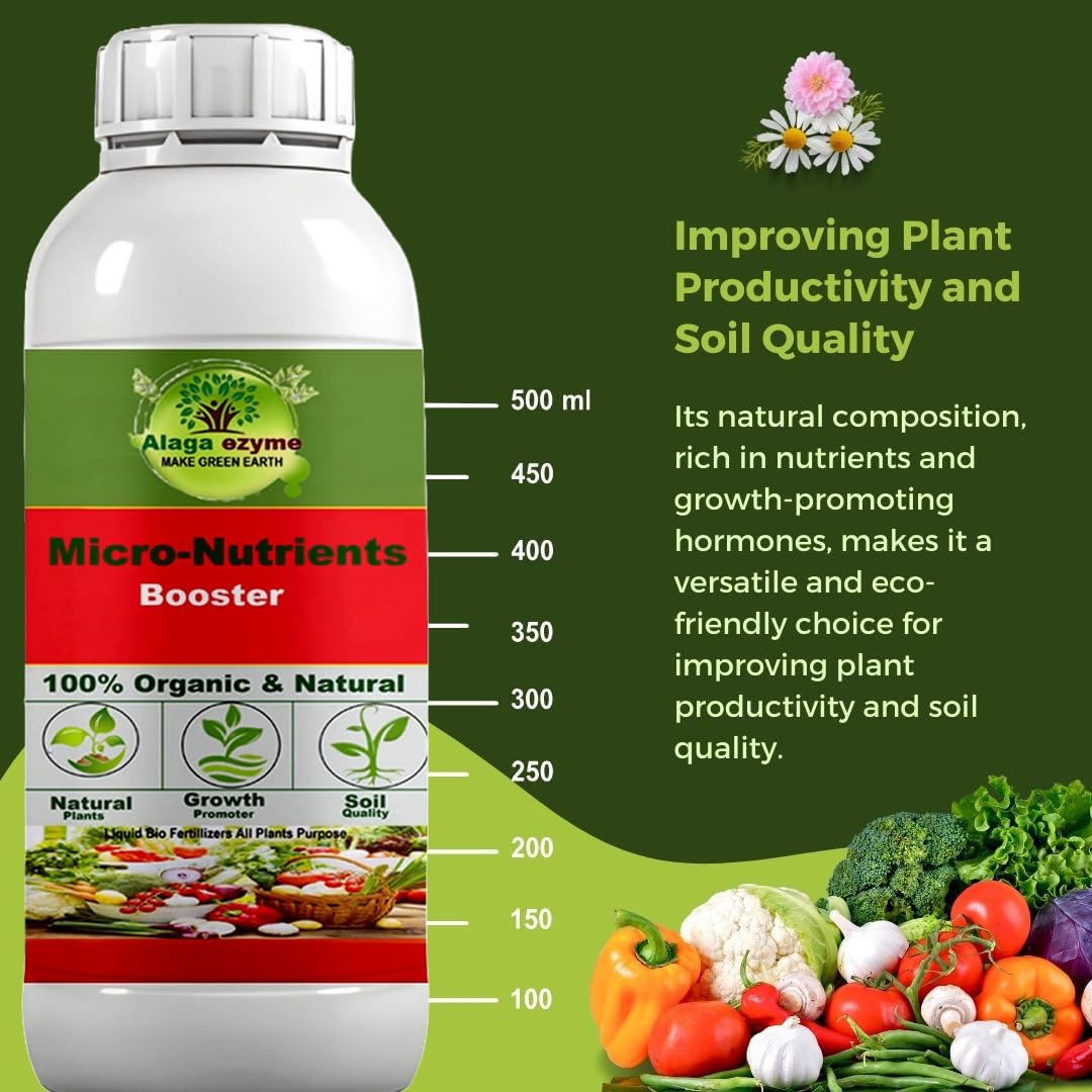 Alagaezyme Powerful Plant Nutrition: Liquid Micronutrients for Thriving GardensConcentrate Organic Plant Food, Liquid Fertilizer For Potted Indoor & Outdoor plants, (500 ml)