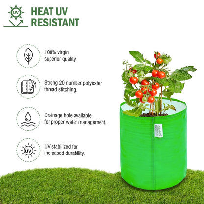 HDPE Uv Protected 260 GSM Round Green Colour Plant Bags Suitable for Terrace and Vegetable Gardening 9x6 Inch Pack of 10 Grow Bags