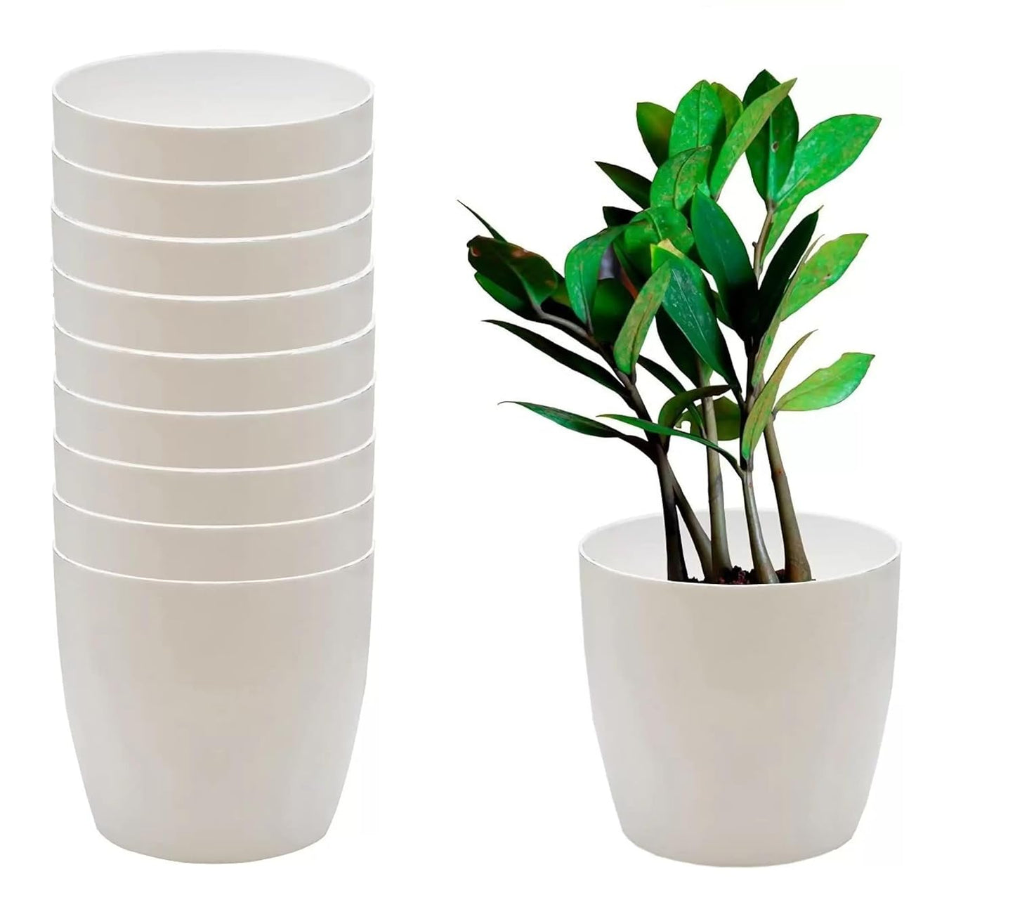 Round Premium Grade Plastic Pot 4 INCH Size for Indoor Plants/Office USE/Desktop Pot. (White) Plant Container Set of 10